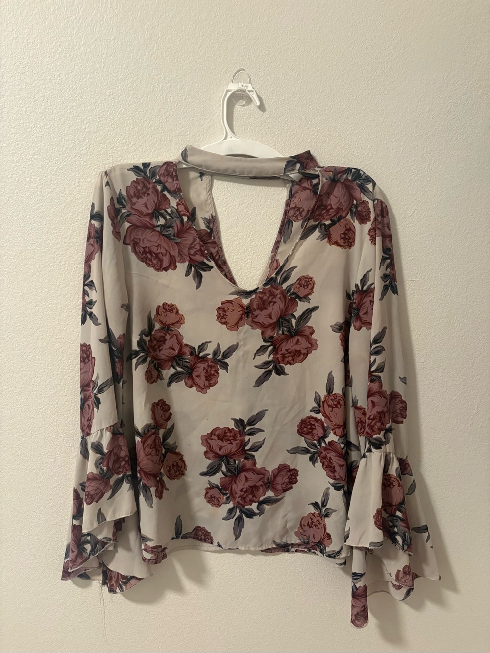 Live 4 Truth Cream Blouse with Rose Print and Bell Sleeves